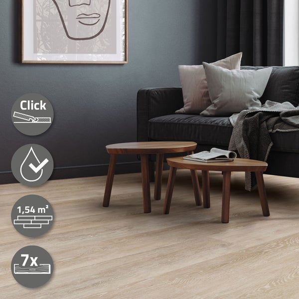 ML-Design Deluxe PVC Bodenbelag, Click Vinyl-Dielen, Vinylboden, 122 cm x 18 cm x 4,2 mm, Dicke 4,2 mm, 1,54m²/7 Dielen, Afterglow Eiche, Braun, Holzoptik, rutschfest, wasserfest, Belastungsklasse 34