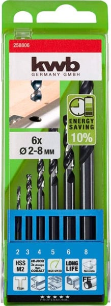 kwb Akku-Top Metallbohrer-Satz HI-NOX, Ø 2 - 8 mm, HSS  Bohrer-Set, 6-teilig, Spiralbohrer