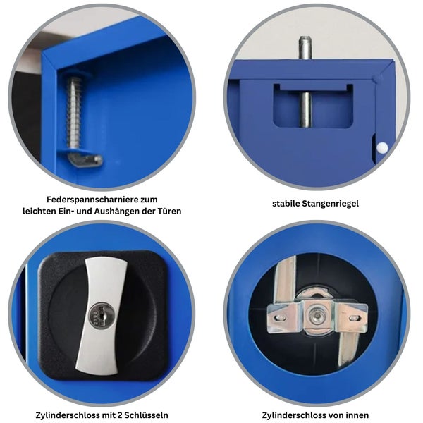 PROREGAL Stahlschrank Bee 7 Fachböden HxBxT 195 x 92 x 50 cm Pulverbeschichtetes & Verstärktes Fachbodenmaterial Weiß & Blau