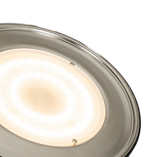 Detailansicht einer runden LED-Deckenleuchte mit Metallrahmen