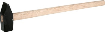 Vorschlaghammer mit schwarzem Metallkopf und langem Holzstiel.