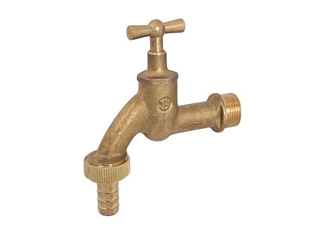 Auslaufventil aus Messing mit Knebelgriff und Schlauchverschraubung