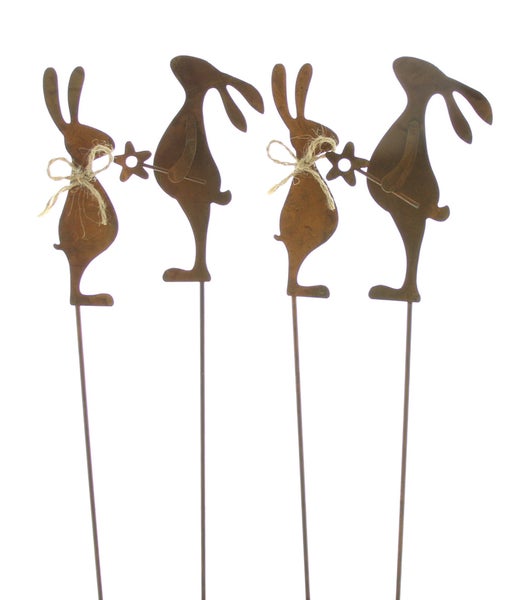 FRANK FLECHTWAREN | Stecker Osterhase, 4er Set, METALL, SISAL, H: 38 cm