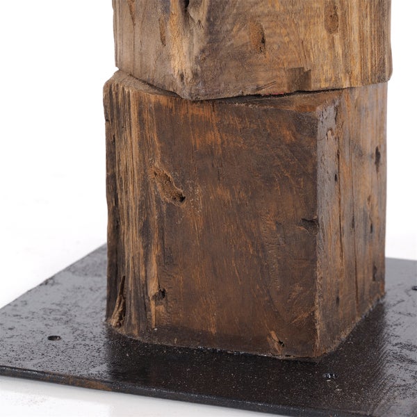 Deko Figur Tower 4 Wurzel Massivholz auf Metallplatte, Unikat natur-schwarz