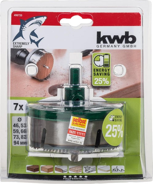 kwb AKKU-TOP Mehrkranz-Lochsäge  7 Sägekränze für Bohrmaschinen und Akkuschrauber, 13 mm Bohrfutter geeignet