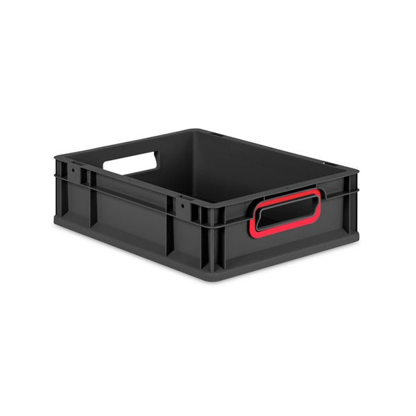 Eurobox NextGen Color, HxBxT 12x30x40cm, 11 Liter, Griffe rot offen, Schwarz, Eurobehälter, Transportbox, Transportbehälter, Stapelbehälter