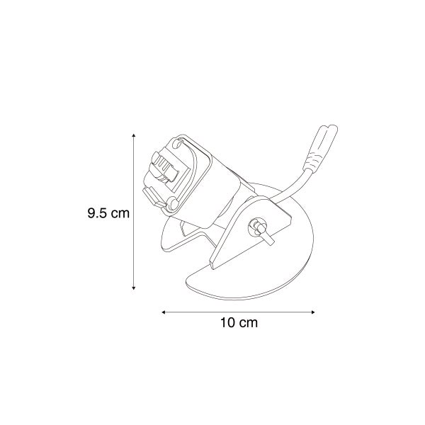 Abbildung eines Strahlers mit den Maßen 9,5 cm Höhe und 10 cm Breite.