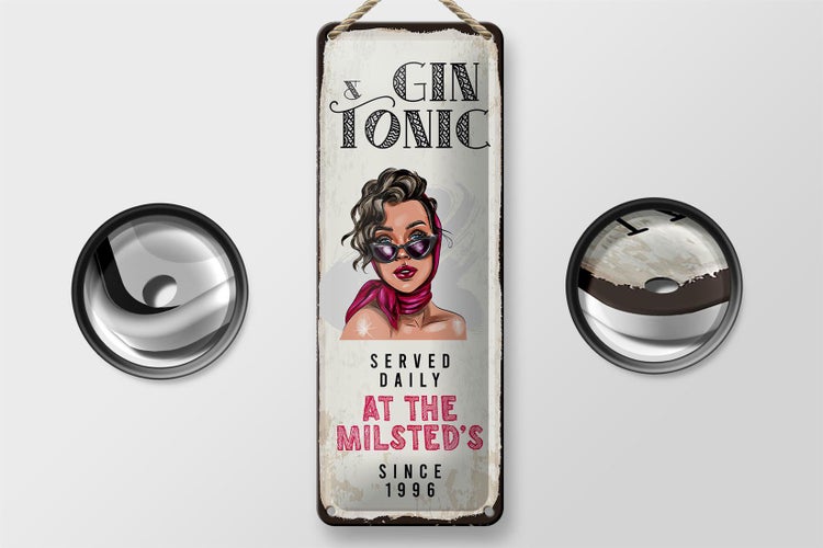 Blechschild Spruch Gin & Tonic Served Daily Milsted´s 10x27cm