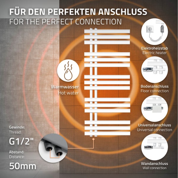 ECD Germany Iron EM Design Badheizkörper Elektrisch mit Heizstab 900 W - 500 x 1200 mm - Weiß - Designheizkörper Paneelheizkörper Heizkörper Handtuchwärmer Handtuchtrockner