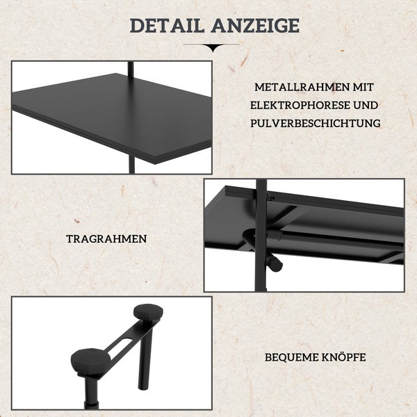 Outsunny Balkontisch zum Einhängen, klappbar Hängetisch, 3-fach höhenverstellbar, bis 15 kg belastbar, 62 x 60 cm, Metall, Schwarz