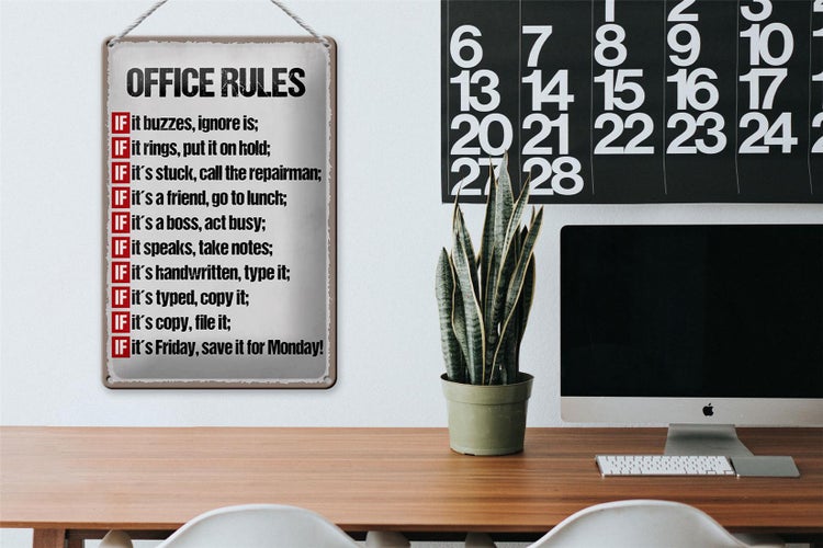 Blechschild Spruch 20x30cm Office rules it buzzes ignore it