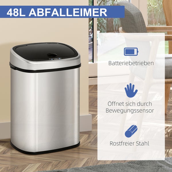 HOMCOM, Automatik Mülleimer, Abfalleimer, 40,5L x 29,5B x 57H cm, Edelstahl, ABS, Silber