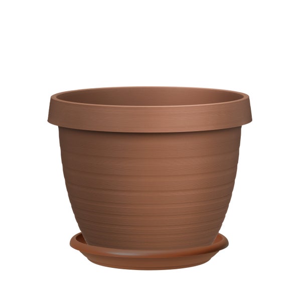 Scheurich 3er Set Blumentöpfe Country Star 40 mit Untersetzern, rund,  aus Kunststoff Farbe: Terracotta, 39 cm Durchmesser, 30 cm hoch, 21,5 l Vol.
