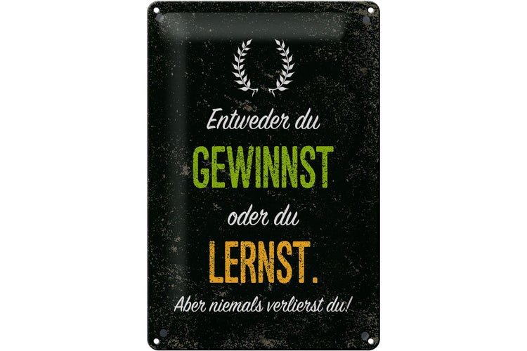 Blechschild Spruch Entweder du gewinnst oder lernst 20x30cm