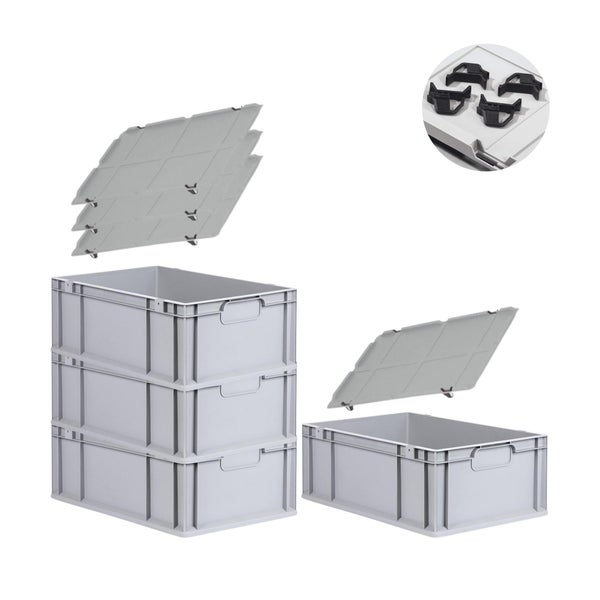 PROREGAL Spar Set 4x Eurobox Nextgen Economy Mit Auflagedeckel & 4x Schiebeschnappverschlüsse Schwarz Griffe Geschlossen HxBxT 22 x 40 x 60 cm