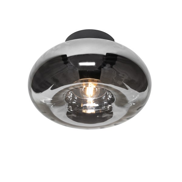 Deckenleuchte mit transparentem, rauchfarbenem Glasschirm