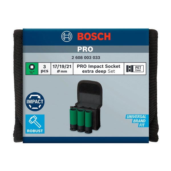 Bosch PRO Impact Socket Set mit PET-Abdeckungen 1/2 extra tief 3‑tlg. - 2608003033