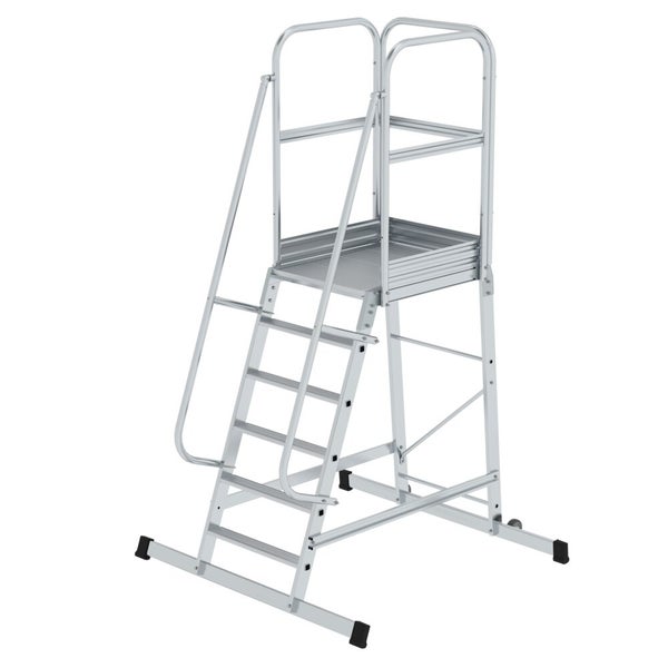 PROREGAL Plattformleiter Mit geräumiger Plattform und Rollen 6 Stufen Inkl. Beidseitigem Handlauf Aluminium