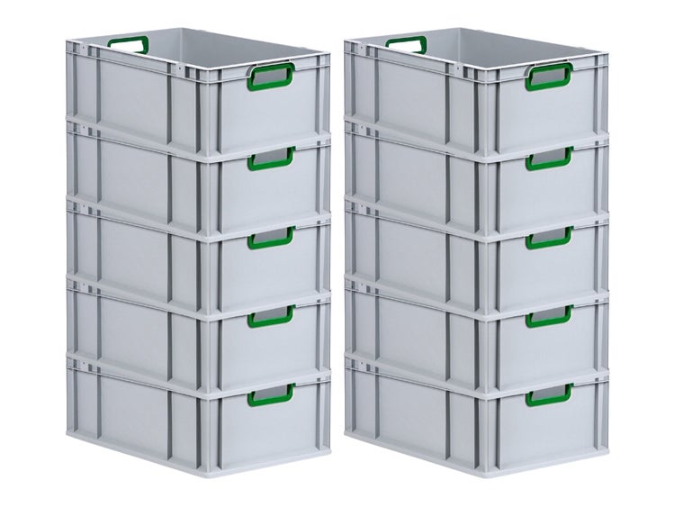 PROREGAL Spar Set 10x Eurobox Nextgen Color HxBxT 22 x 40 x 60 cm 44 Liter Griffe Grün Offen Verstärkter Boden Eurobehälter Transportbox