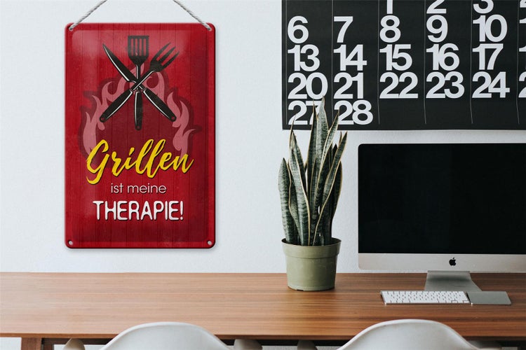Blechschild Spruch 20x30cm Grillen ist meine Therapie