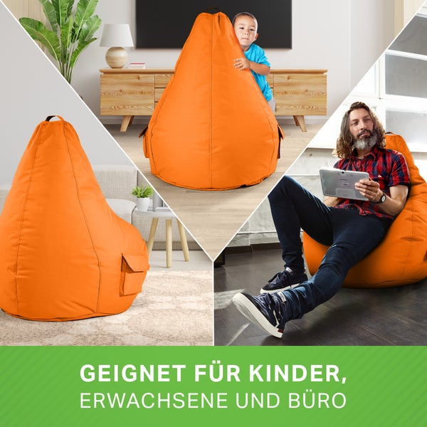Green Bean Sitzsack mit Rückenlehne 80x70x90cm - Gaming Chair mit 230L Füllung Kuschelig Weich Waschbar - Bean Bag Bodenkissen Lounge Chair Sitzhocker Relax-Sessel Gamer Gamingstuhl Orange