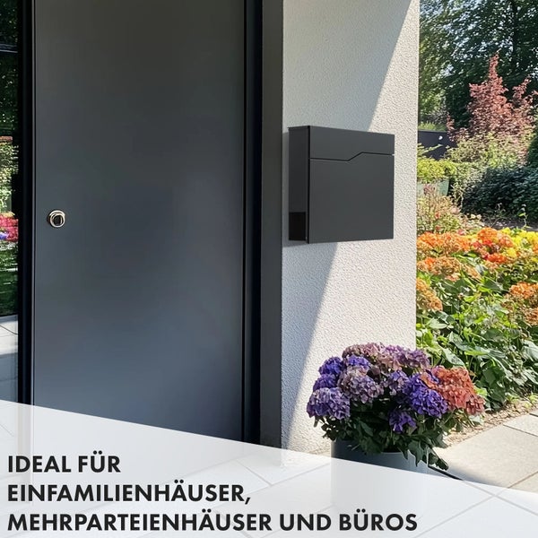 FLOORDIREKT Briefkasten Jean - Stahl Wandbriefkasten mit Zeitungsfach und Großer Einwurfklappe