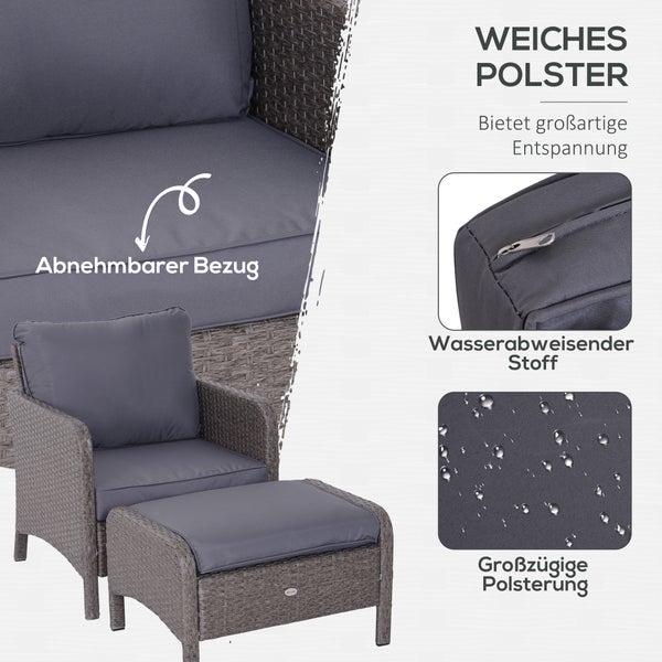 Outsunny 5-tlg. Gartenmöbel-Set, L71 x B67 x H75 cm, Polyrattan, Metall, 180g/m²-Polyester, Hartglas, grau
