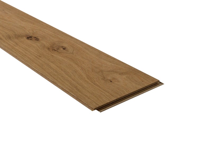 Laminatboden-Planke in dunkler Holzoptik mit ausgeprägter Maserung und Klicksystem.