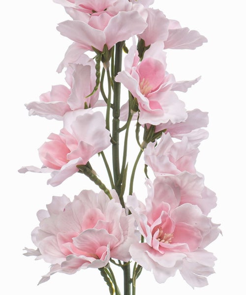 Künstlicher Blütenzweig mit rosa Blüten aus Textilmaterial.