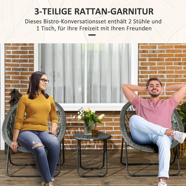 Outsunny Gartenmöbel-Set 3-tlg., Klappbar Gartengarnitur mit Couchtisch, 2 Stühlen, Balkonmöbel-Set mit Kissen, Gartensitzgruppe für Balkon, Terrasse, Grau