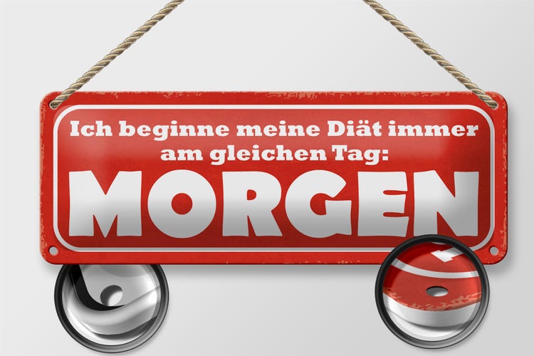 Blechschild Spruch 27x10cm Diät immer gleicher Tag Morgen Dekoration