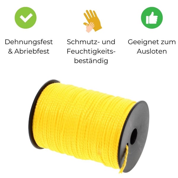 Maurerschnur gelb Richtschnur 100m 2mm reißfeste Schnur Spannschnur Pflasterschnur Bauschnur Mauerschnur Verlegeschnur Lotschnur