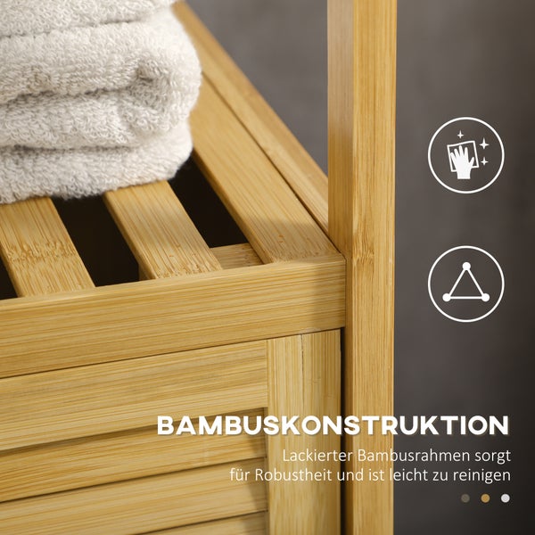 kleankin Badezimmerschrank Badschrank mit offenem Fach, Beistellschrank mit Kippschutz, Aufbewahrungsschrank für Badezimmer, Bambus, Natur, 33 x 35,5 x 67 cm