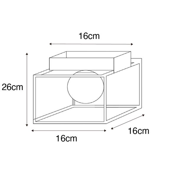 Technische Zeichnung einer Wandleuchte mit den Maßen 16 cm x 16 cm x 26 cm.