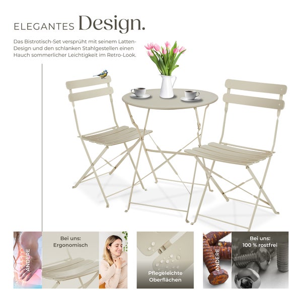 Bistrotisch Set tectake Frieda Belastbarkeit Stuhl 120 kg für 2 Personen creme