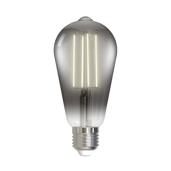 LED-Filament-Leuchtmittel in Edisonform mit E27-Sockel und rauchfarbenem Glasverlauf.