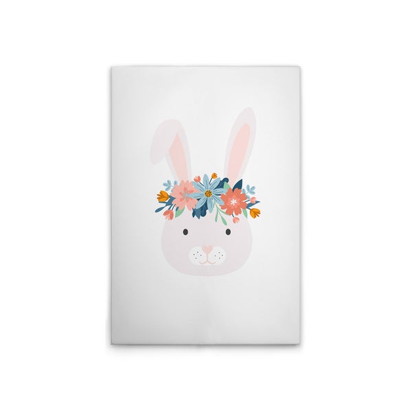 Illustration eines Hasen mit Blumenkranz auf Leinwand