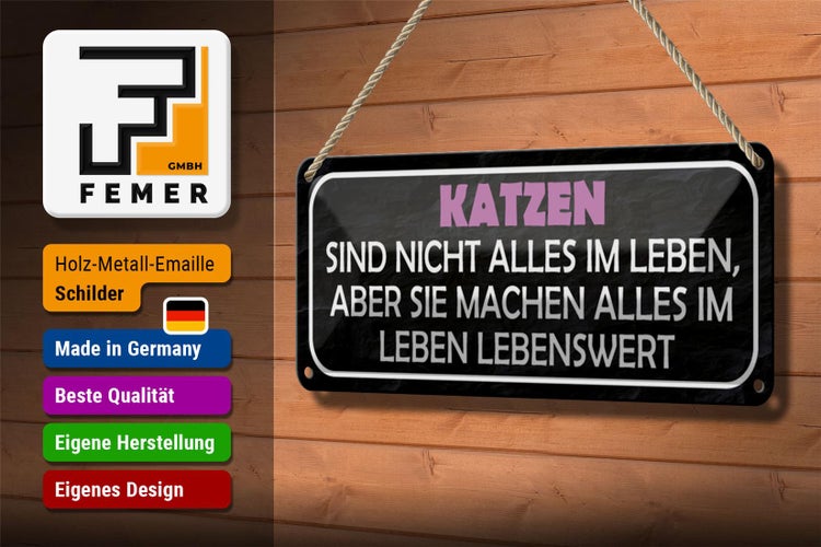 Blechschild Spruch 27x10cm Katzen nicht alles im Leben aber Dekoration
