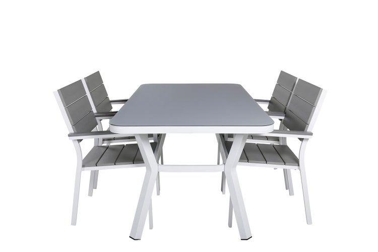 Virya Gartenset Tisch 90x160cm und 4 Stühle Levels weiß, grau. 90 X 160 X 74 cm