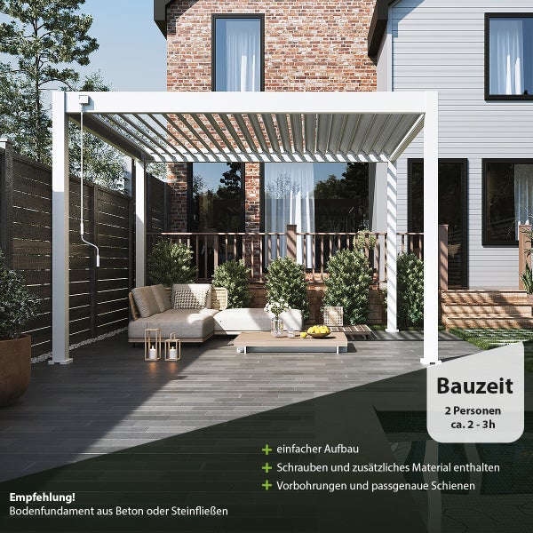 Weide Classic Alu-Stahl Pavillon 3 x 3,6 M Weiß Pergola Freistehend mit Pfostenstärke 11,6 cm x 11,6 cm