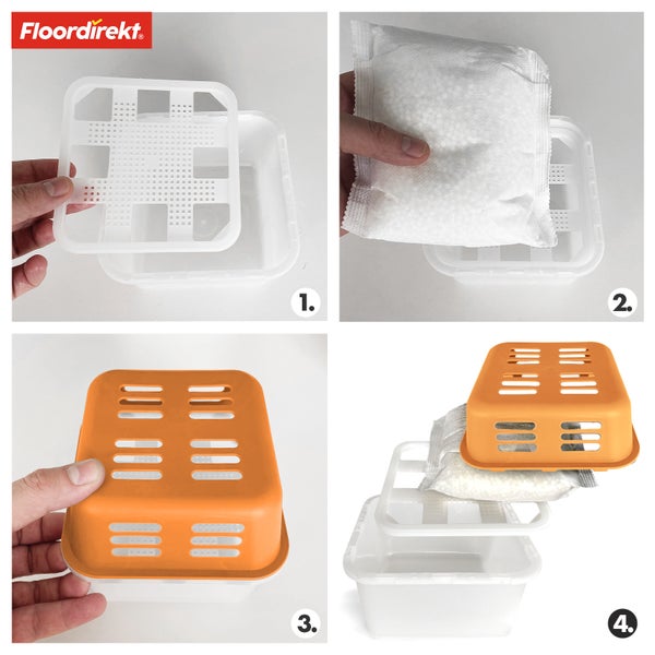 FLOORDIREKT Luftentfeuchter im 4er Set - Nachfüllbare & wiederverwendbare Raumentfeuchter - Kuki - Orange