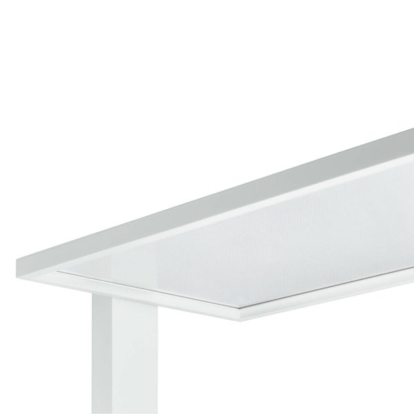 Nahaufnahme eines flachen LED-Panels mit weißem Rahmen und strukturierter Leuchtfläche.