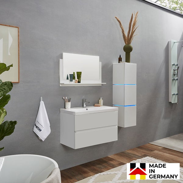 Home Deluxe - Badmöbel - Set - WANGEROOGE BIG Deluxe – Größe: L, Farbe: Weiß, Breite Waschbecken: ca. 80 cm I Badezimmermöbel Waschtisch Waschbecken