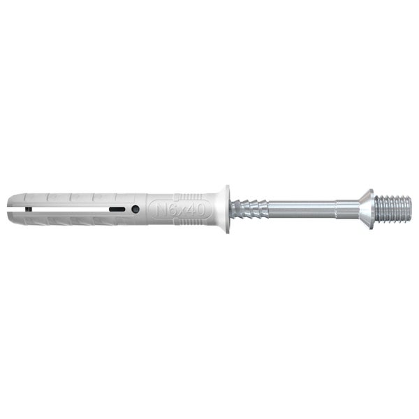 Nageldübel N 6 mal 40 mit Nagelschraube aus Metall und Kunststoffdübel.