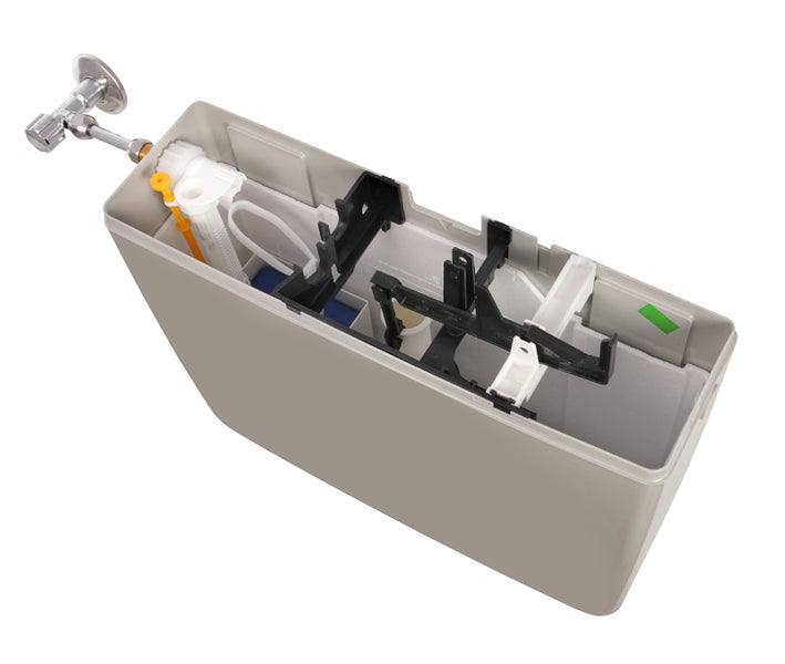 Calmwaters® Spülkasten Grau mit Spül-Stopp-Funktion, 6-9 Liter Spülmenge, Aufputzspülkasten WC schmal, flacher Spülkasten Elements, Aufputz-Montage, Start-Stopp-Taste, Manhattan-Grau, 29HB2717