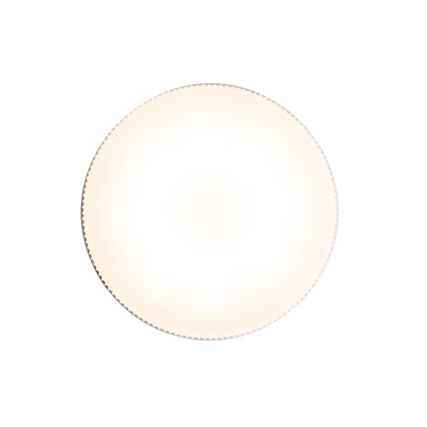 Runde LED Deckenleuchte mit strukturierter Umrandung, eingeschaltet.
