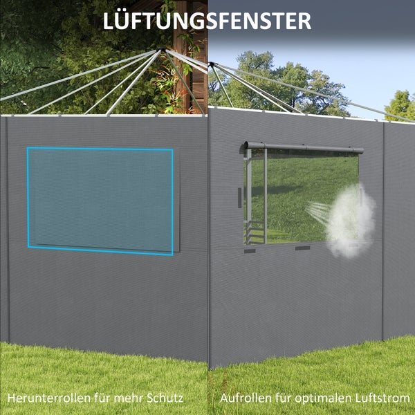 Outsunny Seitenteile für 2,95x2,95 m Pavillon, mit Netzfenster Haken, 300 x 200 cm, Polyester, Dunkelgrau