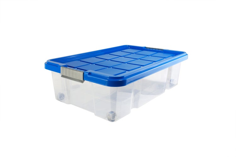 Unterbettbox mit Rollen 60x40x18 cm Box transparent, Deckel azurblau