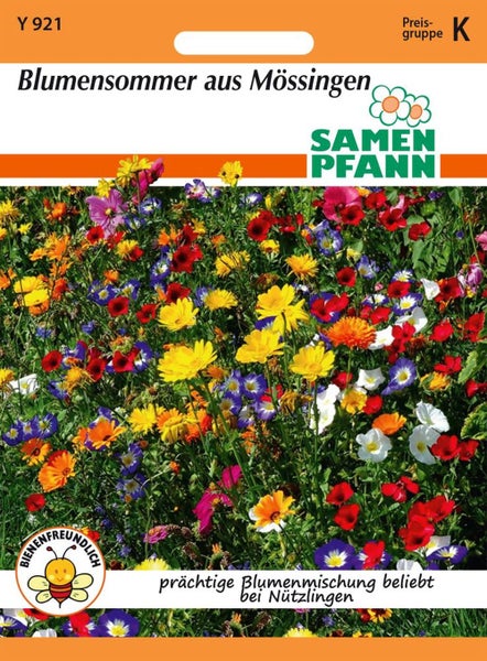 Blumensamenpackung mit einer Mischung verschiedener Blumen für einen Blumensommer