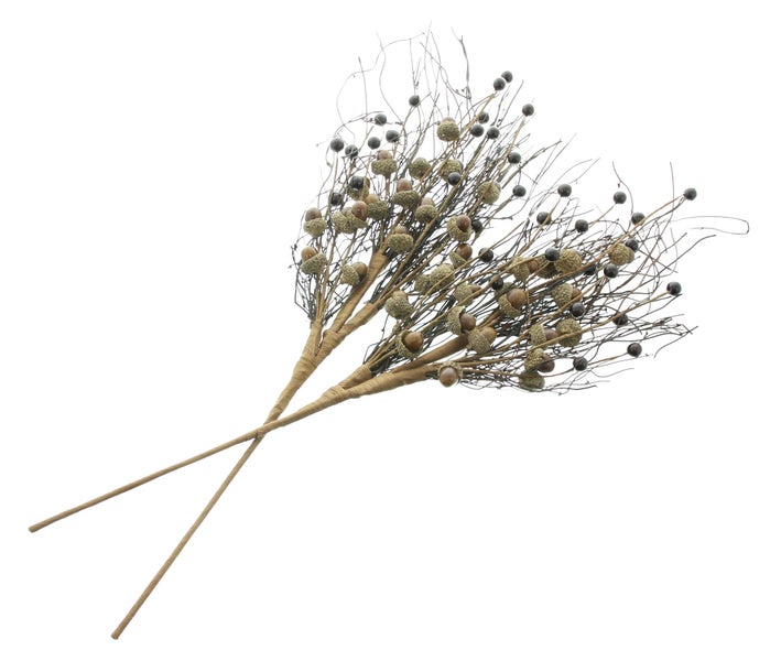 Zwei künstliche Zweige mit Eicheln und Beeren als herbstliche Dekoration für Vasen und Gestecke